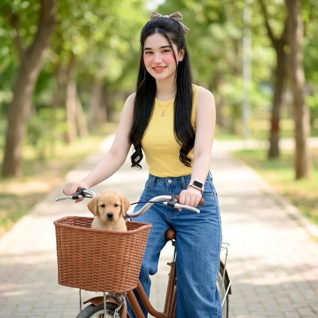 Sunlit Bike Ride with Puppy