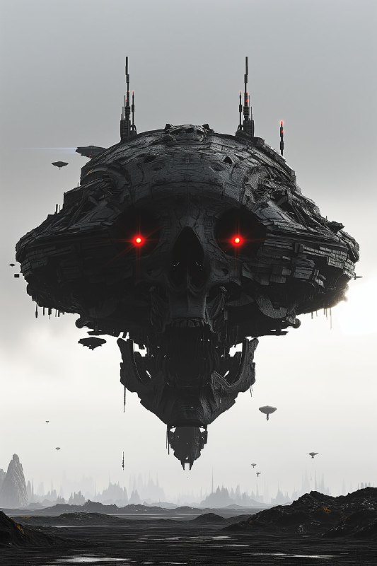 Skull Shaped Black Flying Fortress Warship