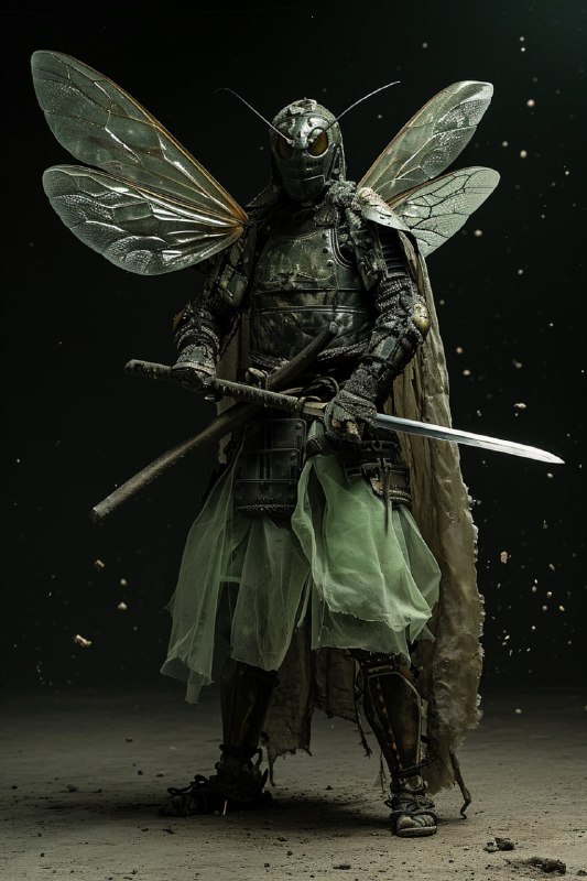 Stoic Warrior in Translucent Insect Wasp Armor
