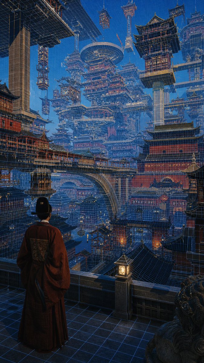 Cyberpunk Ancient Palace Night Vista