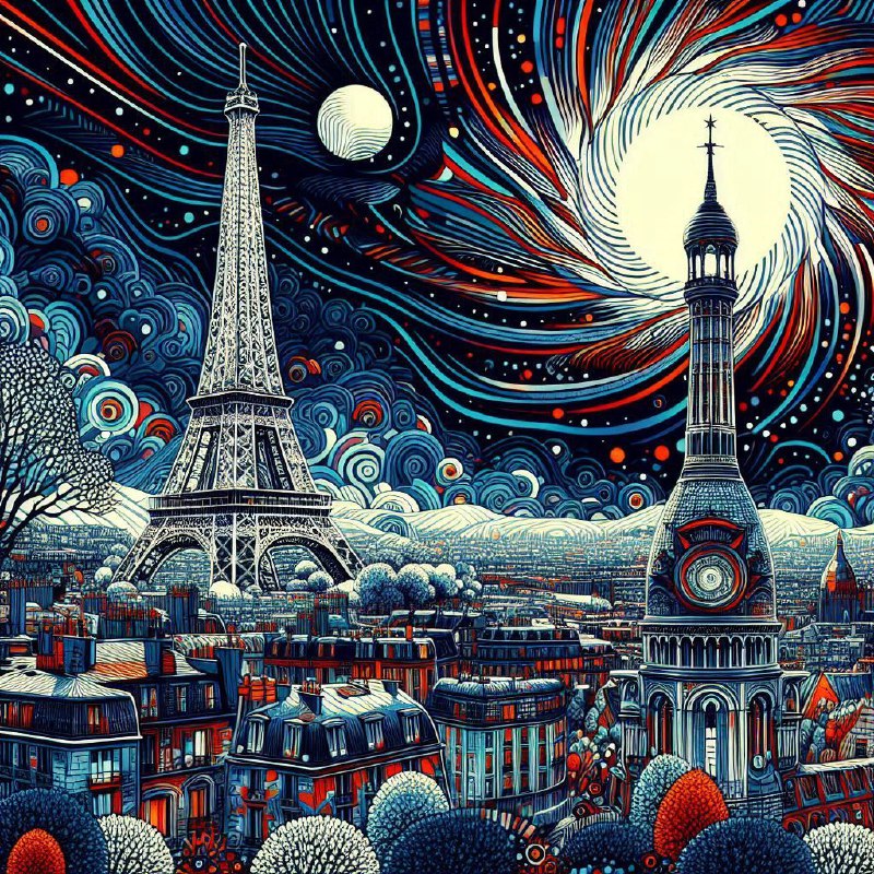 Psychedelic Eiffel Tower Paris Games Night Poster