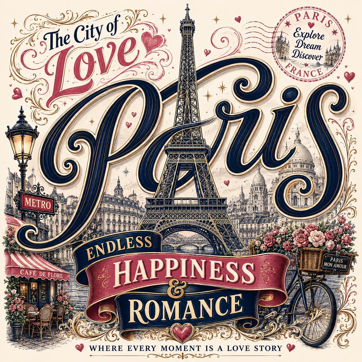 Paris Romantic Travel Poster