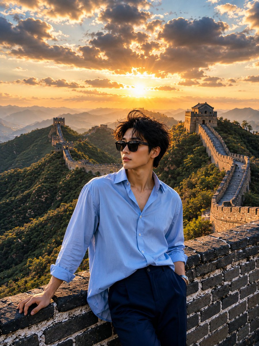 Stylish Portrait at Great Wall Sunset
