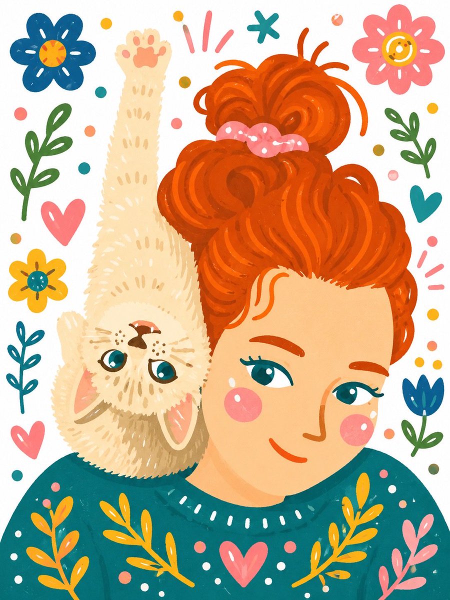 Whimsical Kittens and Girl Illustration