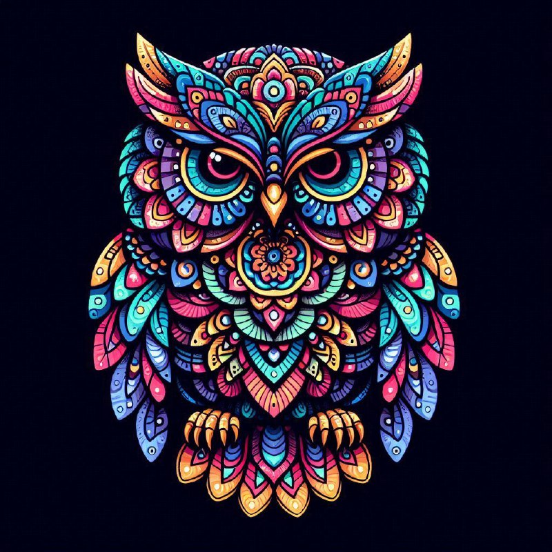 Mandala Patterned Owl Vector on Black