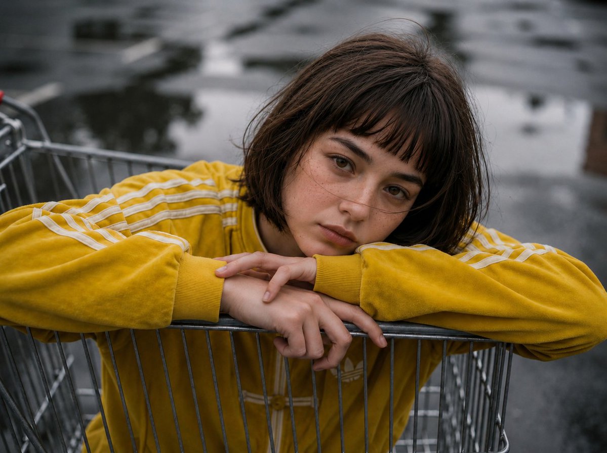 Melancholic Girl in Shopping Cart