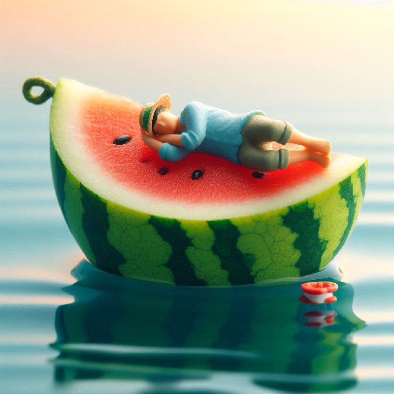 Clay Man Sleeping on Watermelon Boat Miniature