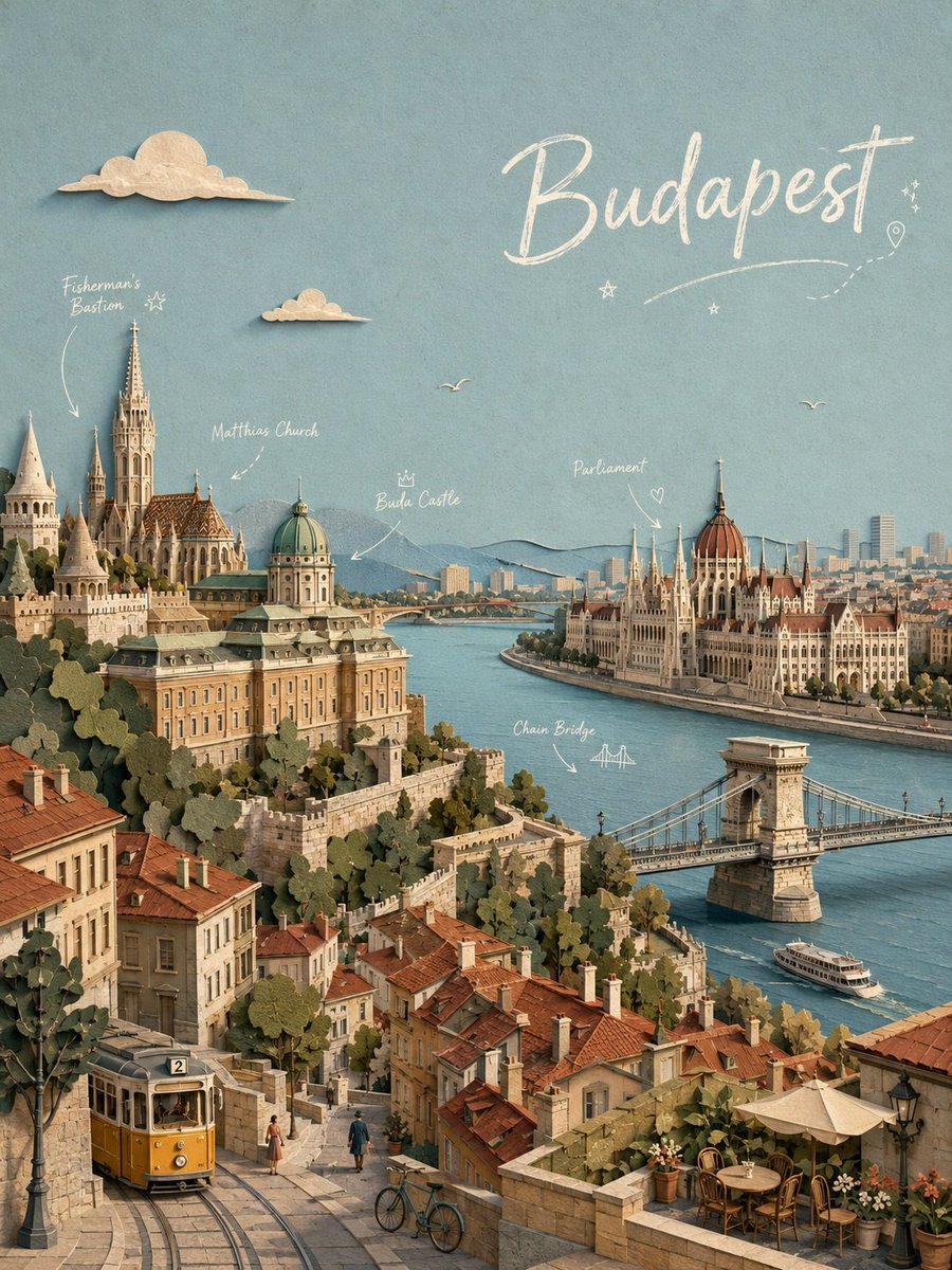 Budapest Paper Cut Travel Poster