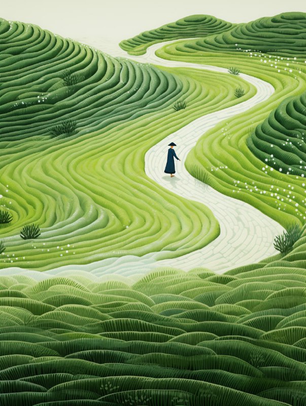 Chinese Farmer in Summer Green Minimalist Art