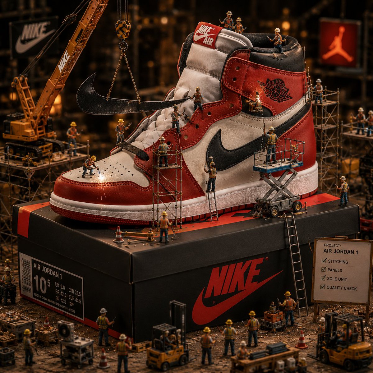 Miniature Builders Constructing Giant Sneaker