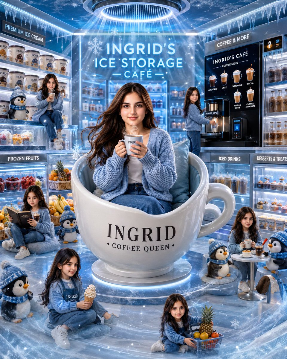 Whimsical Ice Blue Café Fantasy Scene