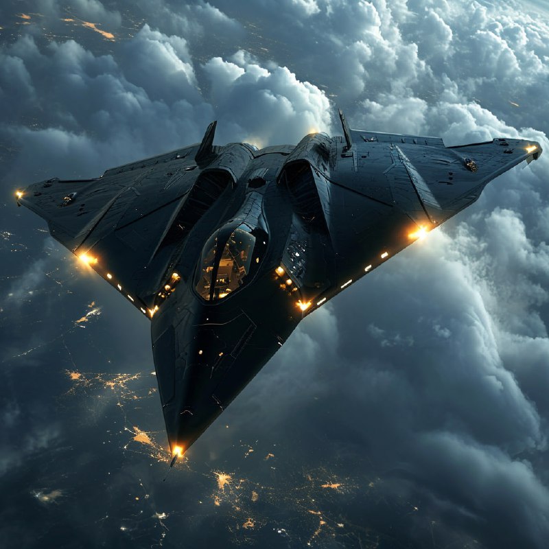 Black Futuristic Military Aircraft at Night