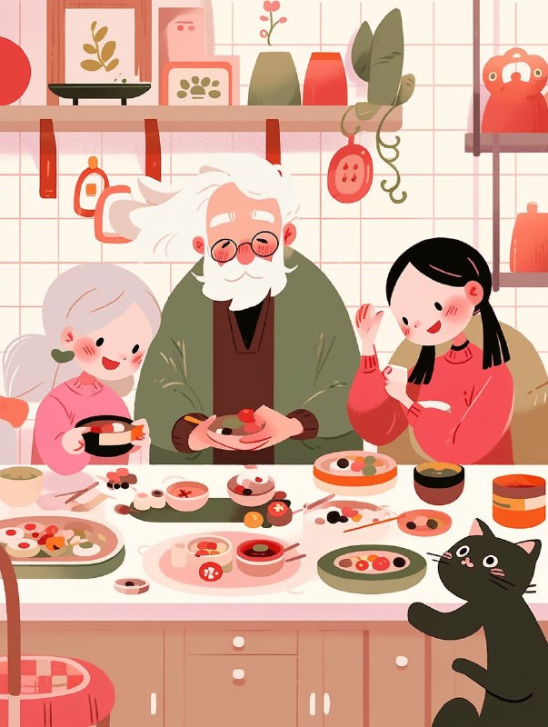 Chinese Spring Festival Family Dinner Flat Art