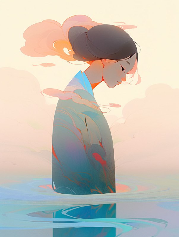 Chinese Woman in Zen Abstract Landscape Cover Art