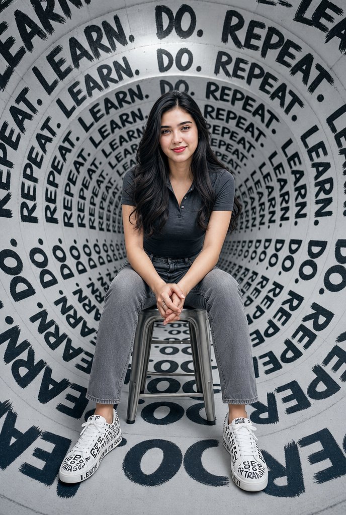 Confident Portrait in Typography Tunnel