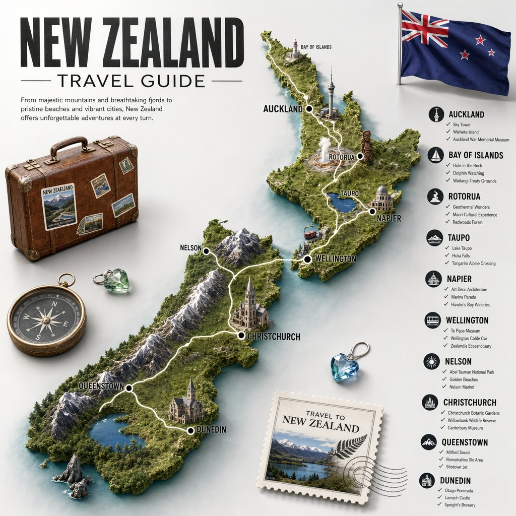Vintage New Zealand Travel Map