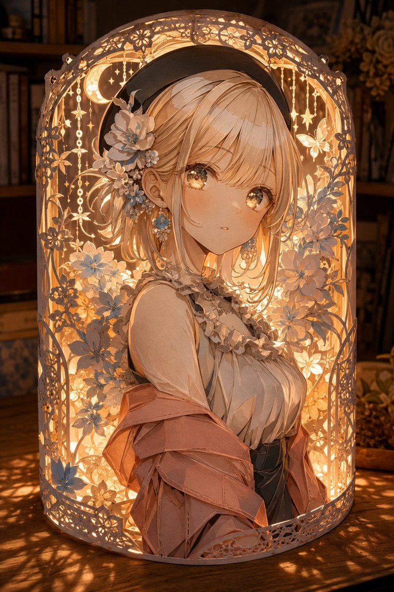 Kirigami Lantern Anime Girl Diorama