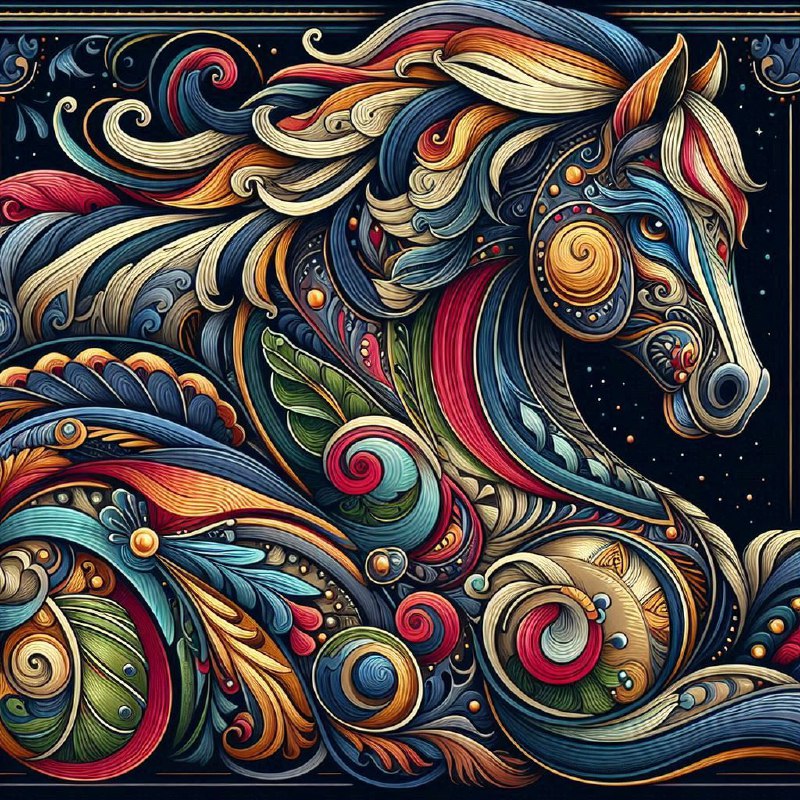 Ornate Patterned Horse Illustration on Dark