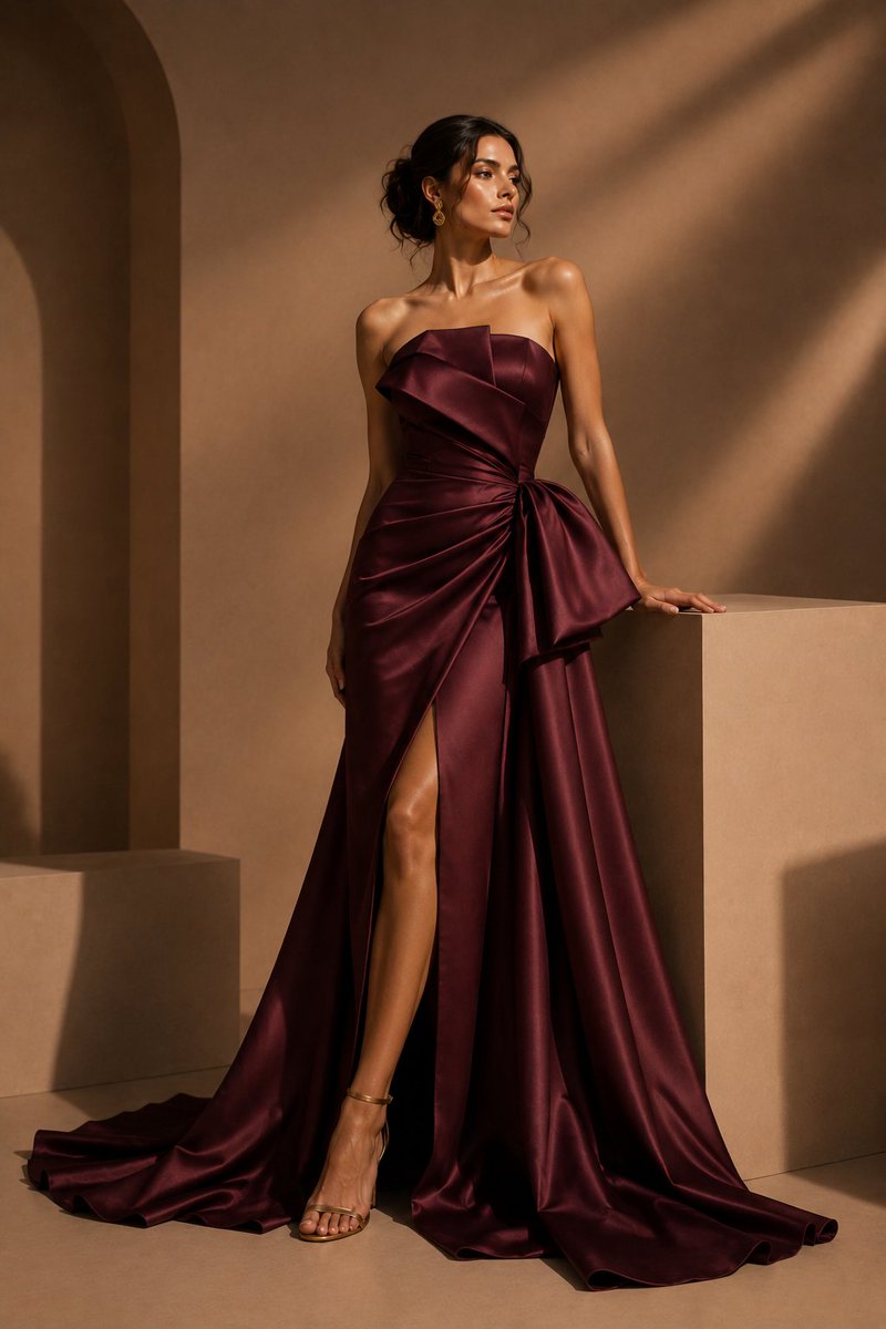 Luxury Burgundy Couture Editorial Portrait