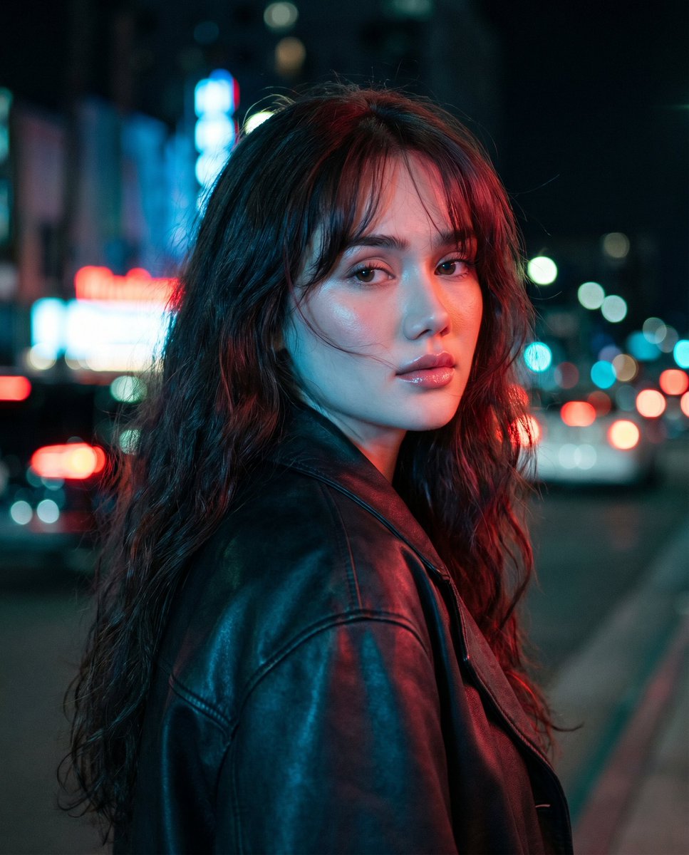 Cinematic Night Portrait Neon City Glow