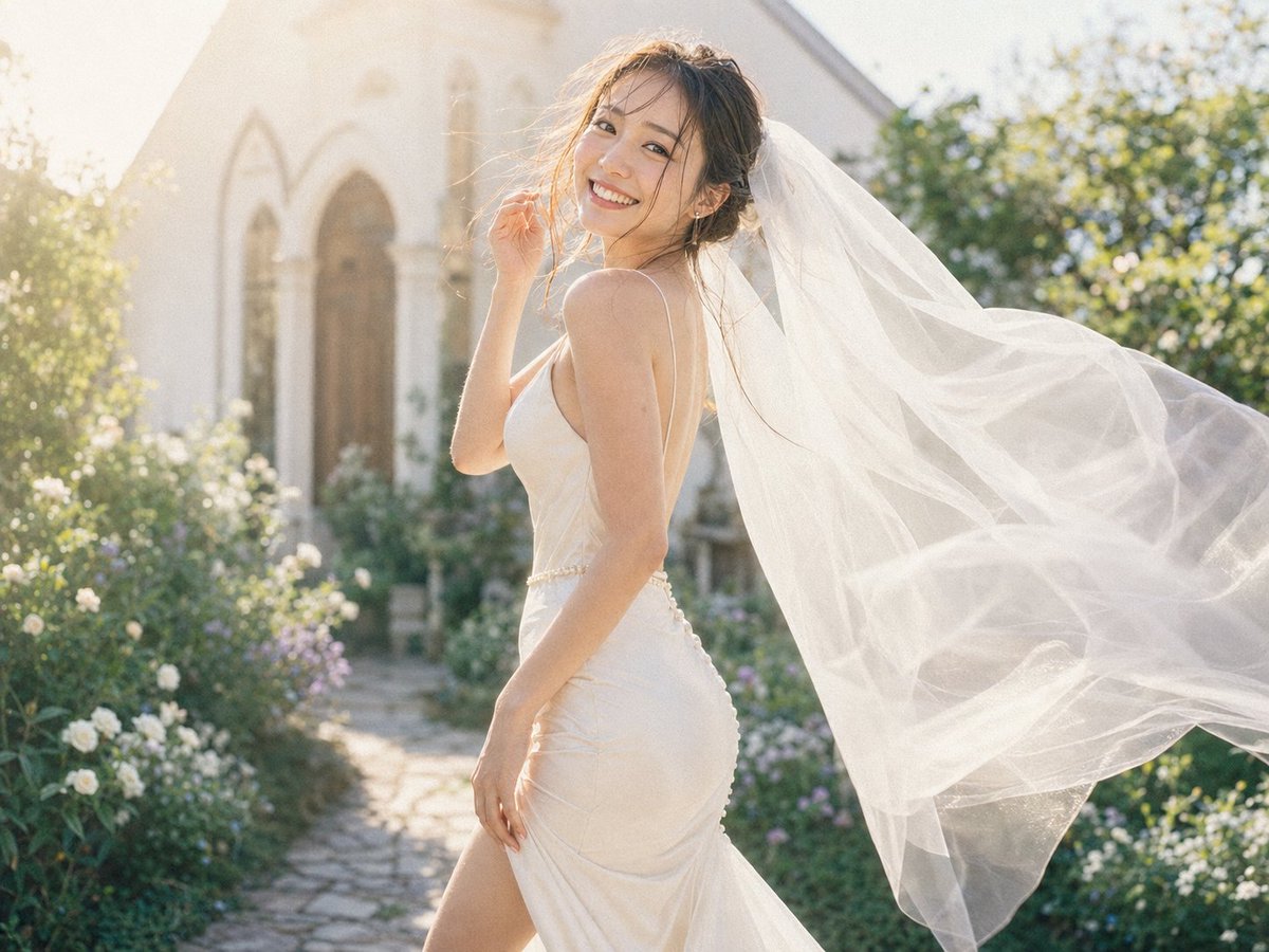 Backlit Bride Veil in Wind