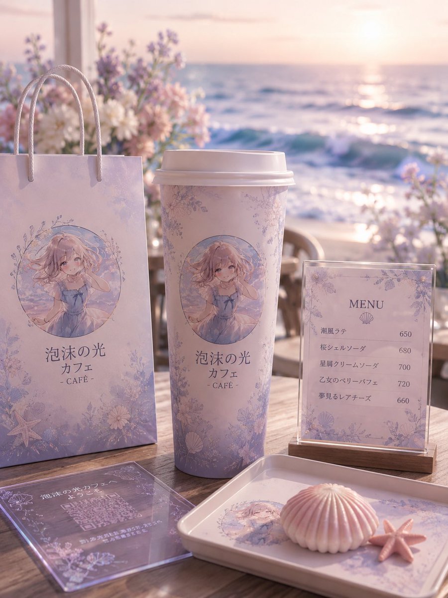 Seaside Anime Cafe Brand Mockup