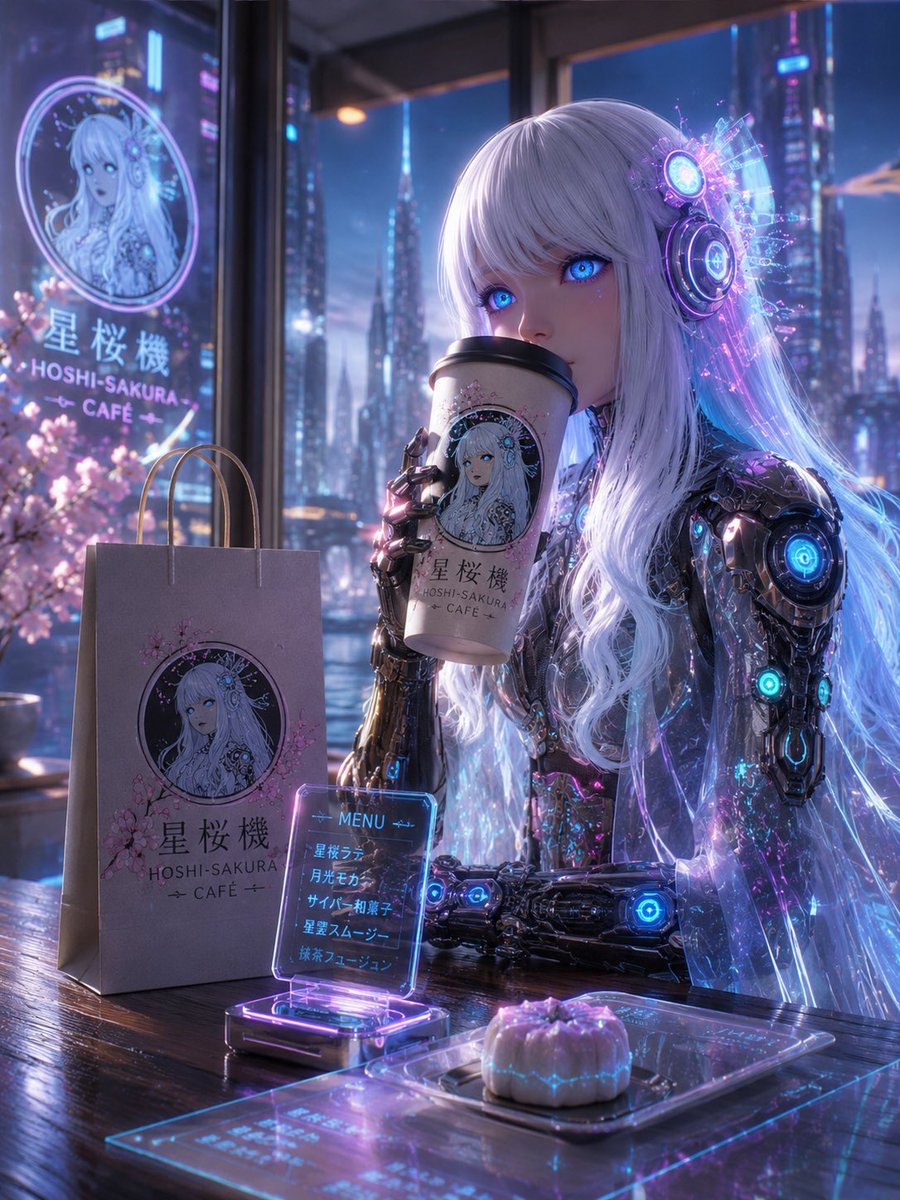 Hoshi-Sakura Cyberpunk Cafe Ad