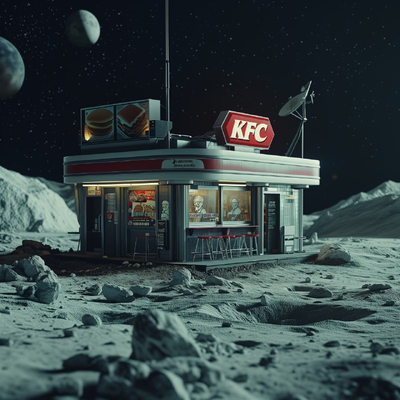 KFC Restaurant on the Moon Photorealistic Scene