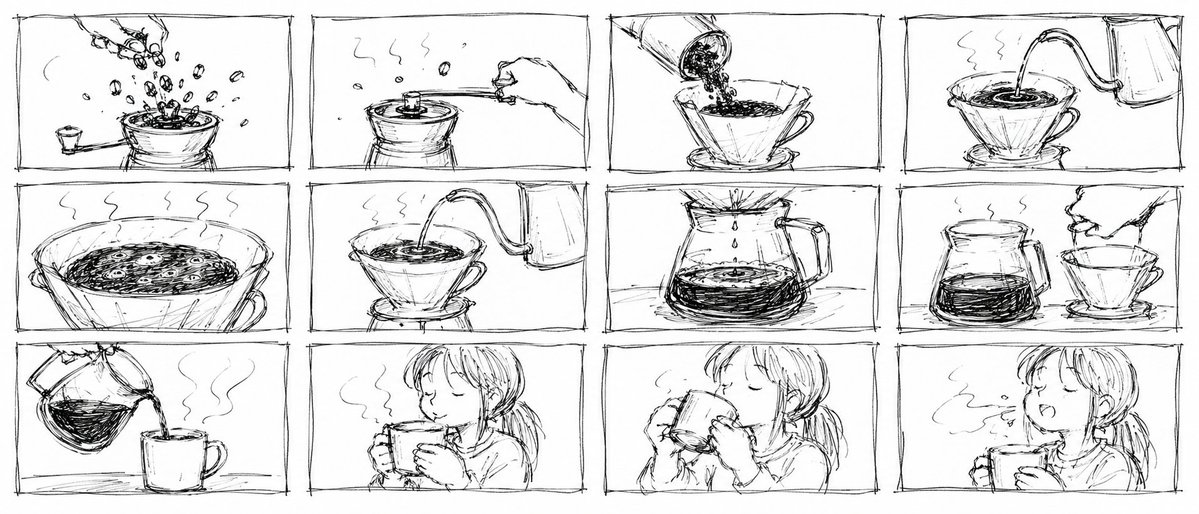 Pour Over Coffee Storyboard Sketches