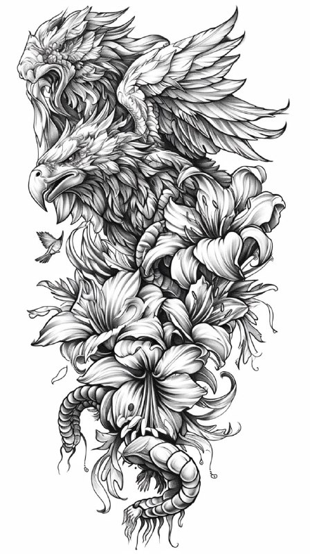 Mythical Creature Blackwork Tattoo Sketch Sheet