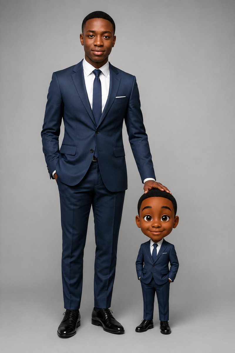 Real Man And Mini 3D Caricature Portrait