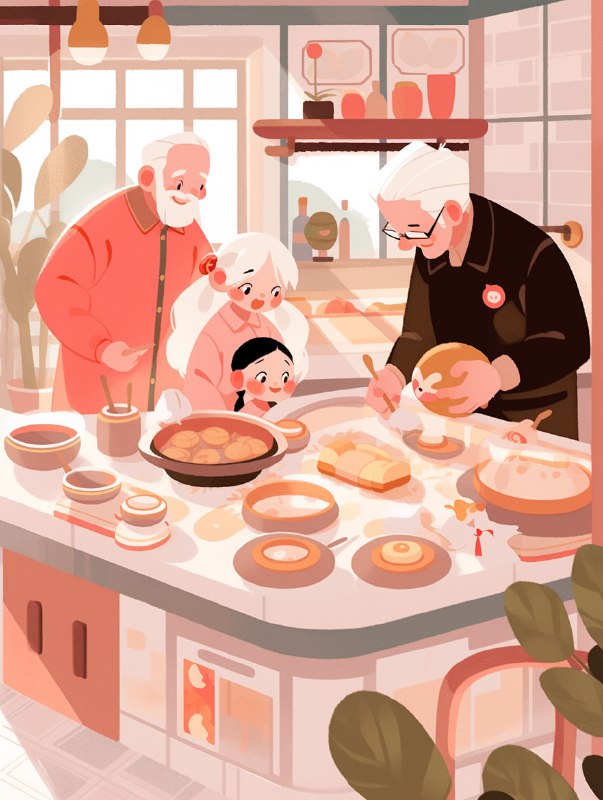 Spring Festival Family Reunion Dinner Flat Illustration