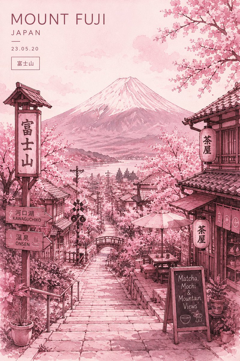 Mount Fuji Spring Sakura Travel Poster