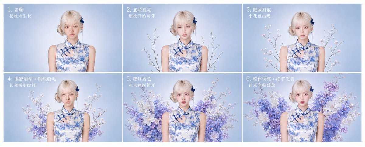 Qipao Floral Makeup 6-Step Flowchart