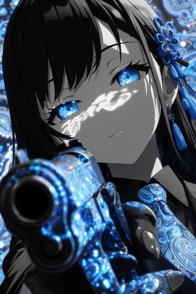 Electric Blue Anime Portrait With Gun