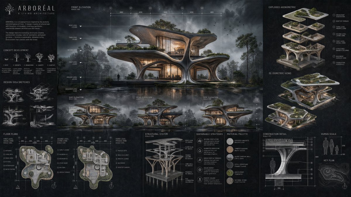 Tree-Inspired Modern House Competition Board