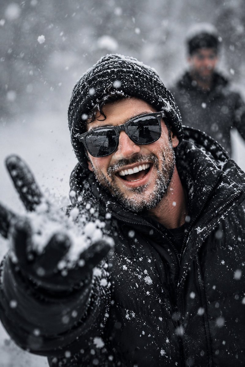 Cinematic Winter Portrait Snow Play