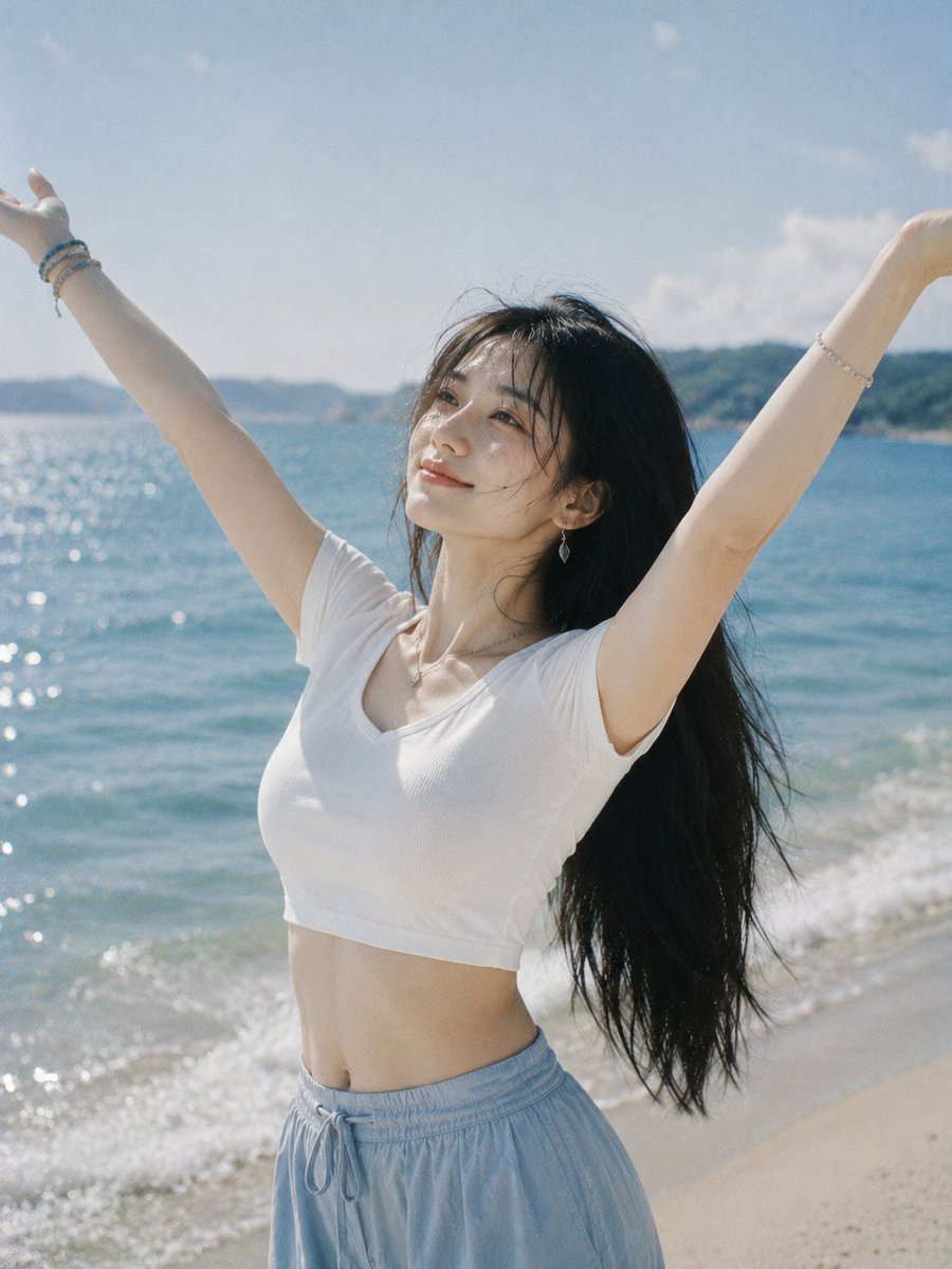 Joyful Morning Beach Pose