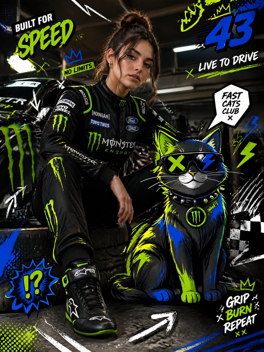 Racing Fashion Editorial With Cartoon Cat