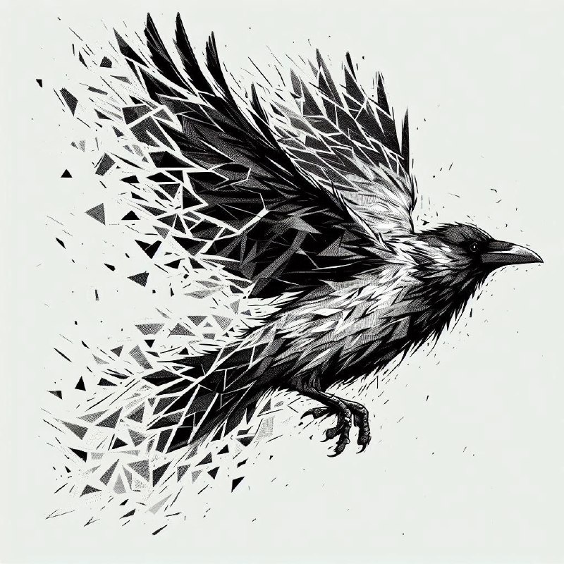 Flying Crow Dissolving Into Geometric Forms