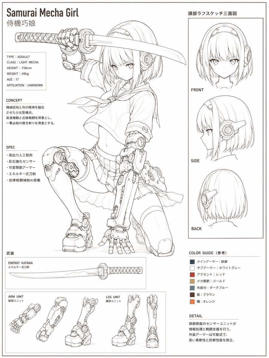 Samurai Mecha Girl Concept Sheet