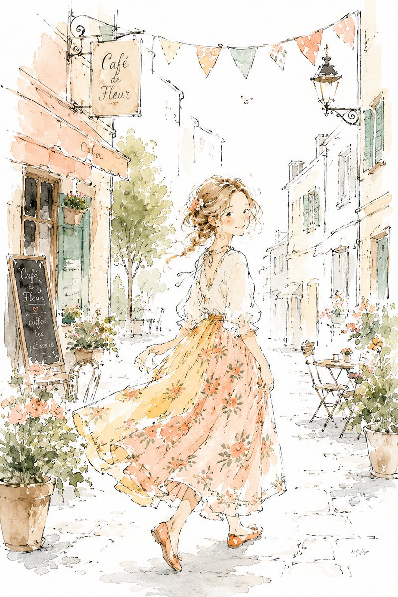 Whimsical Watercolor Girl Street
