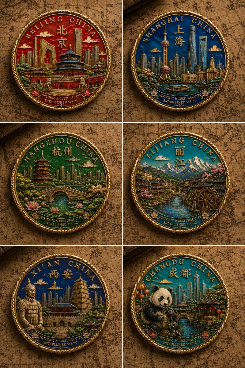 Chinese City Enamel Medal Collection