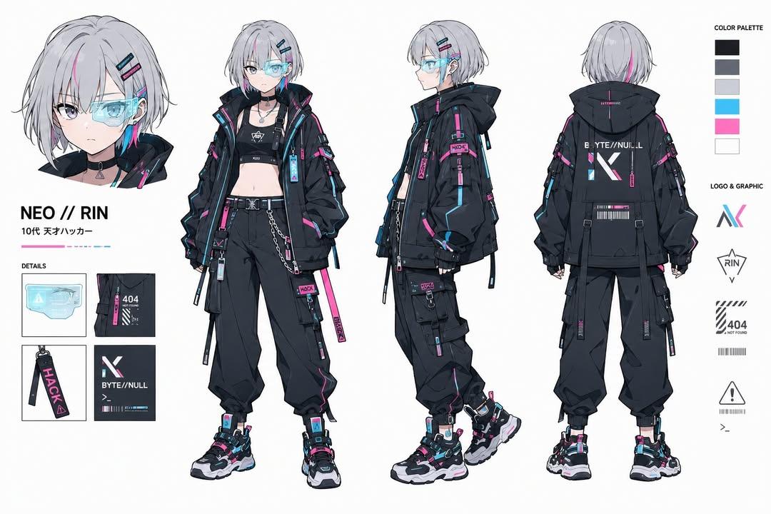 Cyberpunk Hacker Girl Character Design