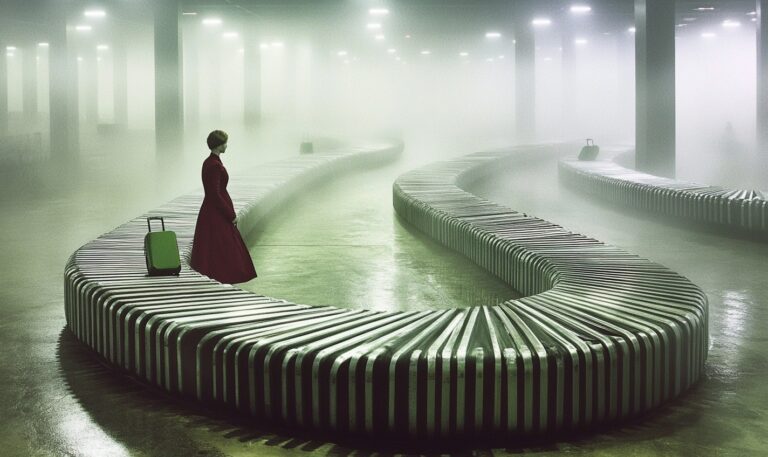 Stylish Conveyor Belts in Foggy Darkness