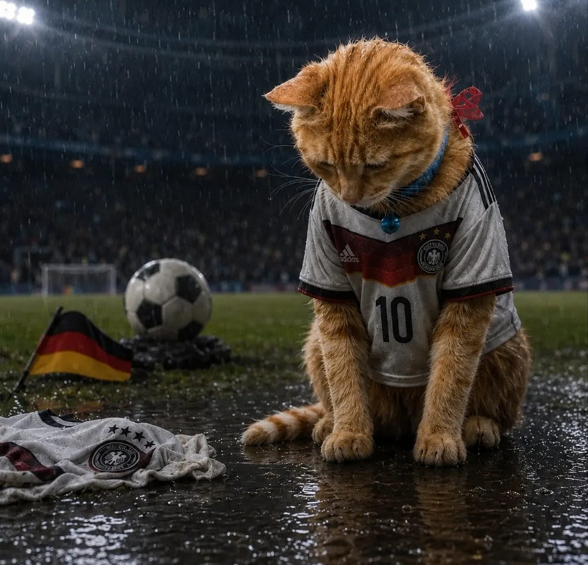 Sad Cat Rainy Football Defeat