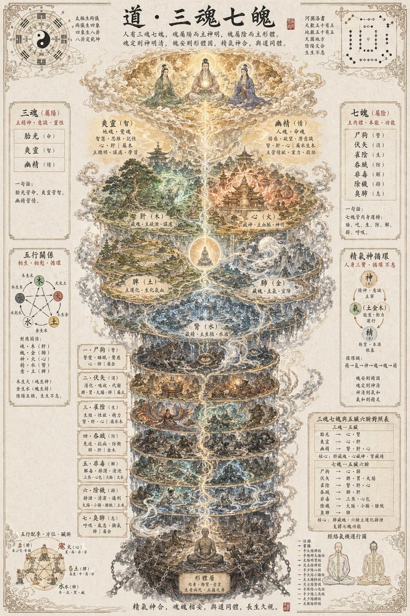 Taoist Three Souls Seven Spirits Scroll