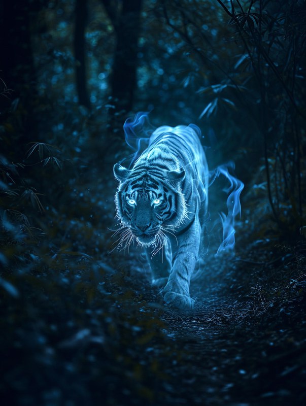 Spectral Ghost Tiger in Moonlit Haunted Forest