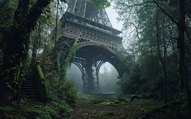 Abandoned Eiffel Tower in Post Apocalyptic Fog