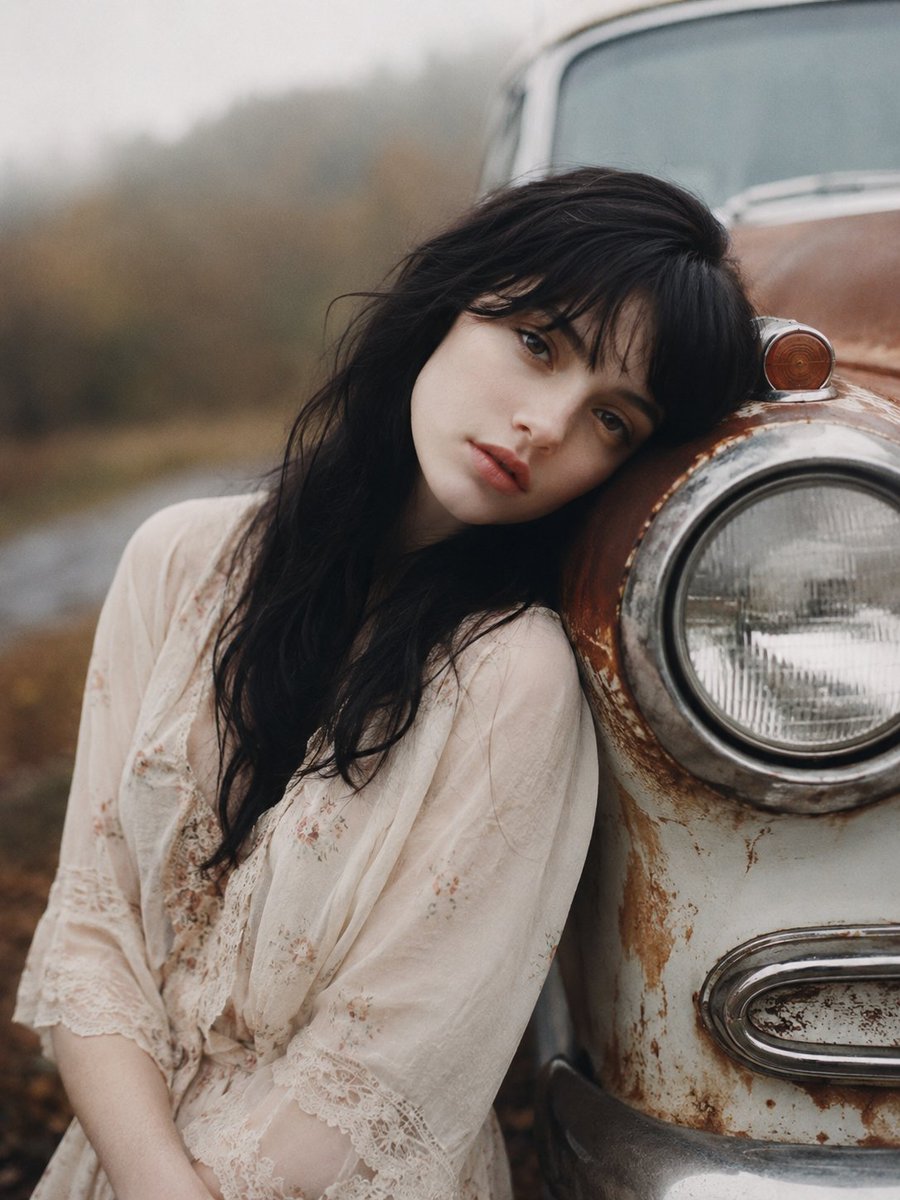 Melancholic Beauty by Vintage Car